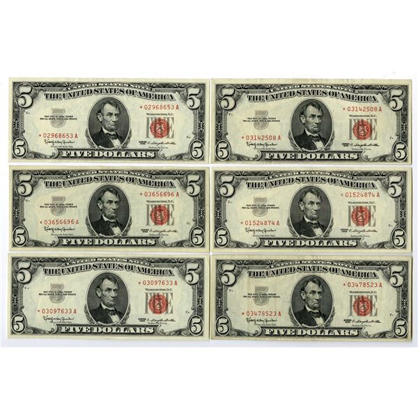 U.S. Note - Legal Tender, $5 Series of 1963, FR. 1536* Issued Group of 6 Star Notes
