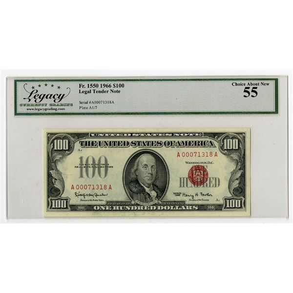Washington D.C. Legal Tender Note, $100, Series of 1966, Issued Banknote.