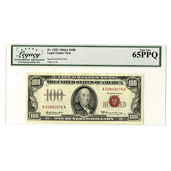 Washington D.C. F.R.N. Legal Tender Note, $100, Series of 1966A, Fr. 1551 Issued Banknote.