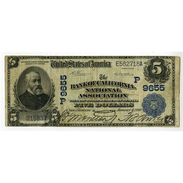 CA. Bank of California National Association, California, $5, Series of 1902, Ch# P-9655, Issued Bank
