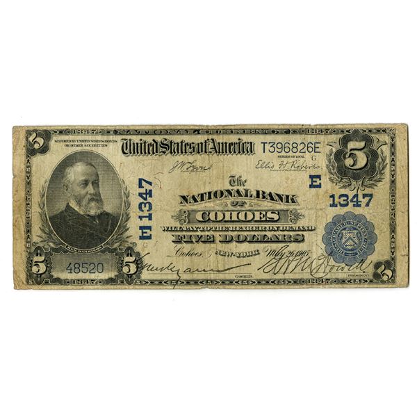 NY. National Bank of Cohoes, New York. $5 1902 PB, Ch#1347, Issued Banknote