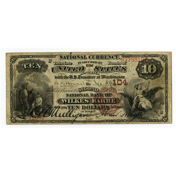 PA. Second National Bank of Wilkes Barre, Pennsylvania, $10, Series of 1882, Ch# 104, Issued Banknot