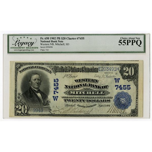 SD. Western National Bank of Mitchell, South Dakota, $20 PB, Ch# W-7455, Fr#650