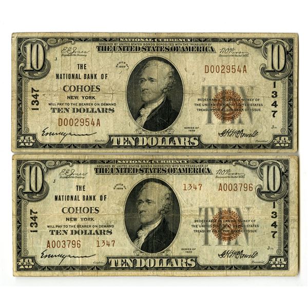NY. National Bank of Cohoes, New York. $10 Series of 1929 TI and TII, Ch#1347, Issued Banknote Pair