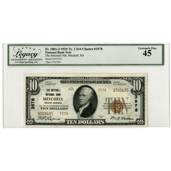 SD. Mitchell National Bank, South Dakota, $10, Series of 1929, T2, Ch# 3578, Issued Banknote.
