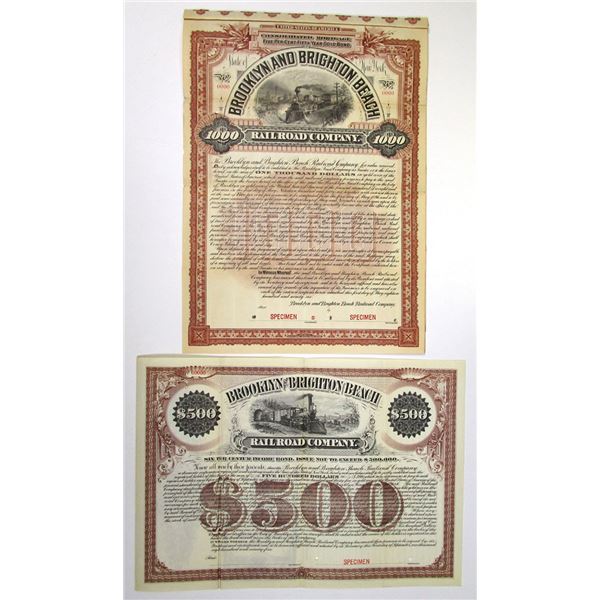 NY. Brooklyn and Brighton Beach Railroad Co., 1895 and 1896,  Specimen Registered & Coupon Gold Bond