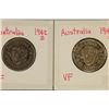 1942-S & 1943-S SILVER AUSTRALIA 1 SHILLING COINS: