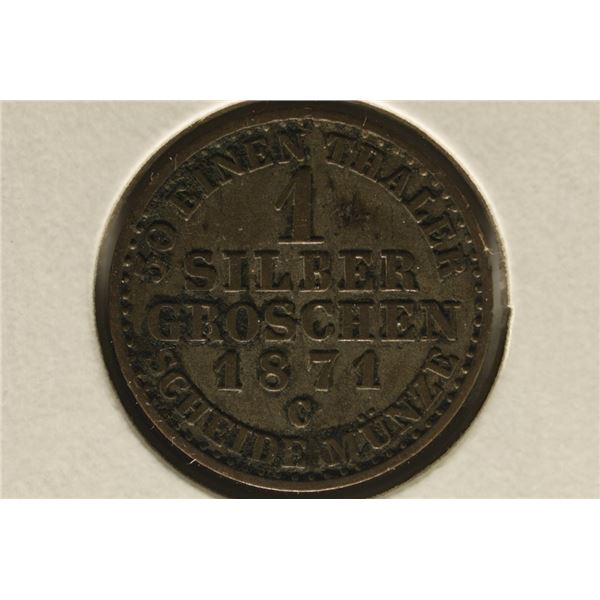 1871-C GERMAN PRUSSIA SILVER 1 SILBRE GROSHEN