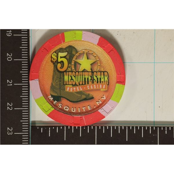 $5 MESQUITE STAR CASINO CHIP MESQUITE NEVADA