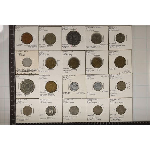 20-ASSORTED ERROR FOREIGN COINS: 1941-1988