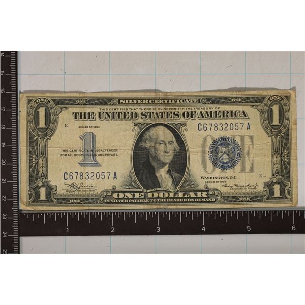 1934 US $1 FUNNY BACK SILVER CERTIFICATE BLUE SEAL