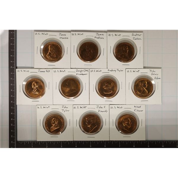 10-PRESIDENTIAL TOKENS 1.25", TYLER, KENNEDY,