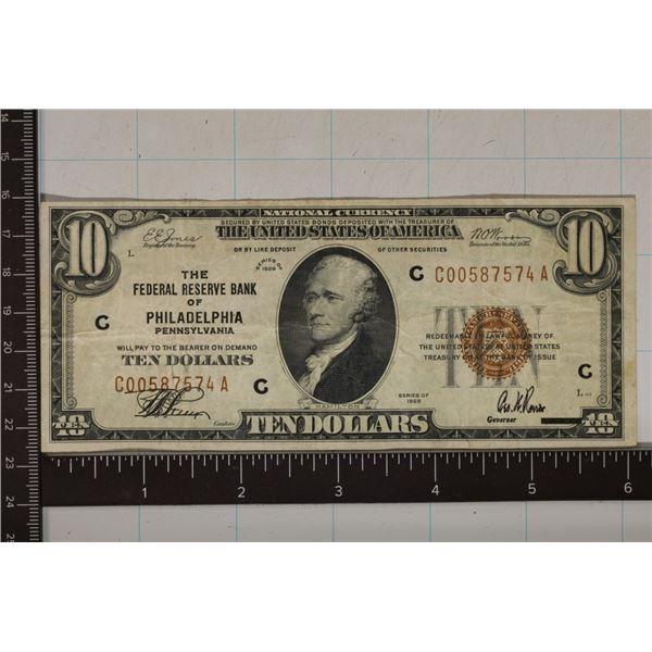 1929 US $10 NATIONAL CURRENCY TYPE I PHILADELPHIA