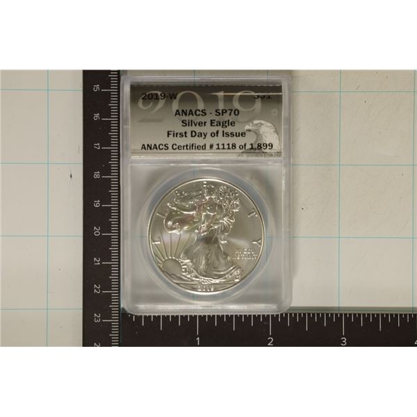 2019-W AMERICAN SILVER EAGLE ANACS SP70 1ST DAY