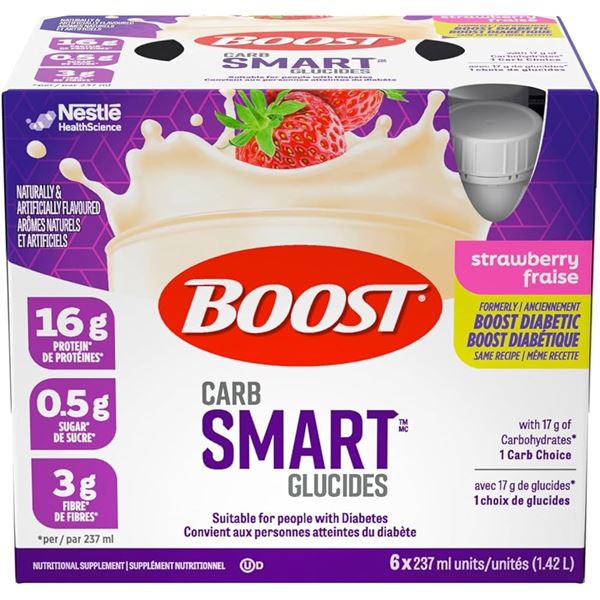 NEW 6 X 237ML BOOST CARB SMART STRAWBERRY