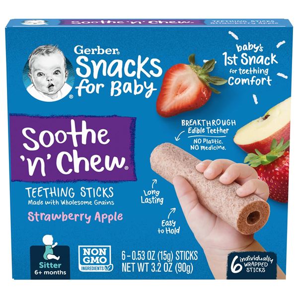 NEW 6 X 15G GERBER SNACKS TEETHING STICKS