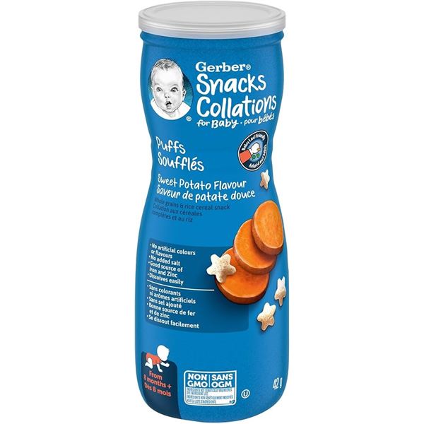 NEW 6 X 42G GERBER PUFFS SWEET POTATO