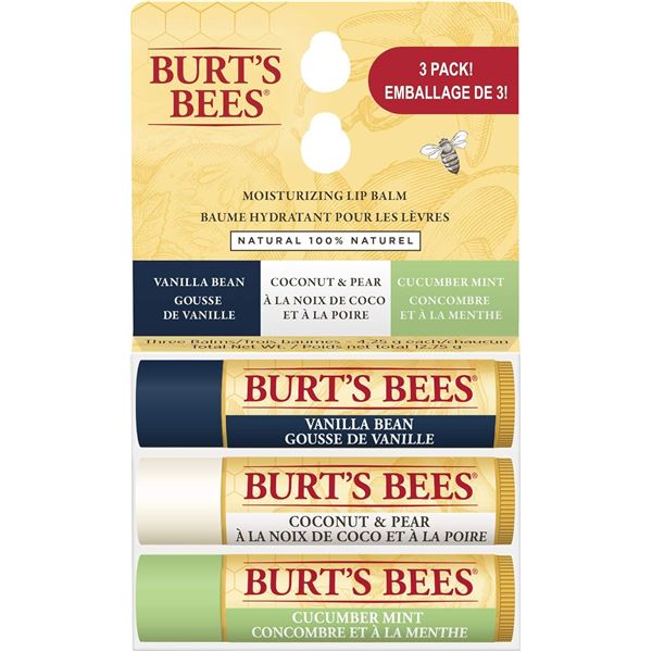 NEW 3 PACK BURT'S BEES MOISTURIZING LIP BALM