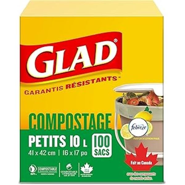 NEW WITH BOX 100 BAGS GLAD COMPOST SMALL 10L
