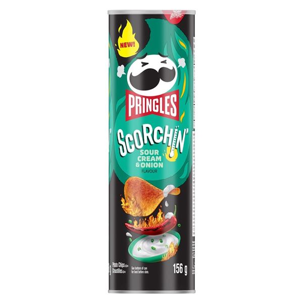 NEW 156G PRINGLES SCORCHIN HOT SOUR CREAM & ONION