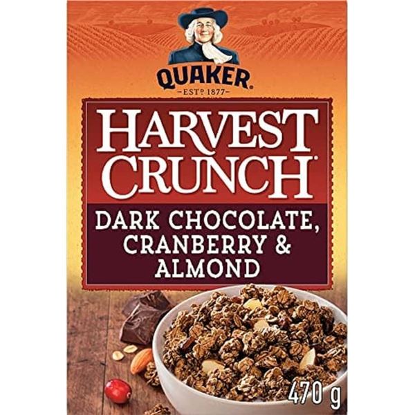 NEW 470G QUAKER HARVEST CRUNCH DARK CHOC & CRANBER