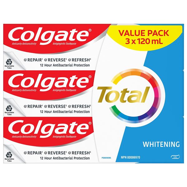 NEW 3 X 120ML COLGATE TOTAL TOOTHPASTE WHITENING