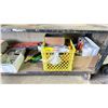 Image 2 : SHELF OF ASSORTED ITEMS INCLUDING; LEVEL, EXTENSION CORDS, HARDWARE & MORE