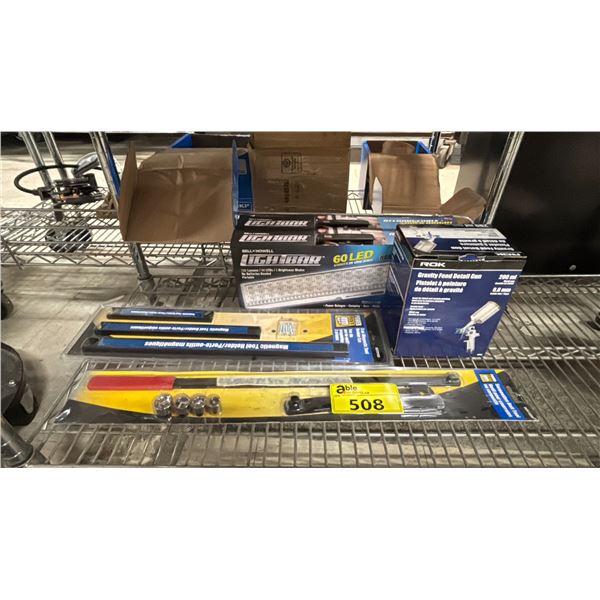 DETAIL GUN. 2- 60 LED LIGHT BARS, SERPENTINE BELT TOOL, & MAGNETIC TOOL HOLDER