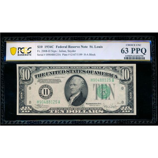 1934C $10 St Louis FRN PCGS 63PPQ