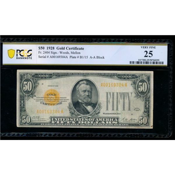 1928 $50 Gold Certificate PCGS 25