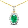 14KT Yellow Gold 1.00ct Zambian Emerald and Diamond Pendant with Chain