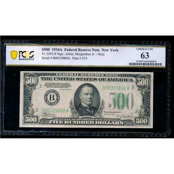 1934A $500 New York FRN PCGS 63
