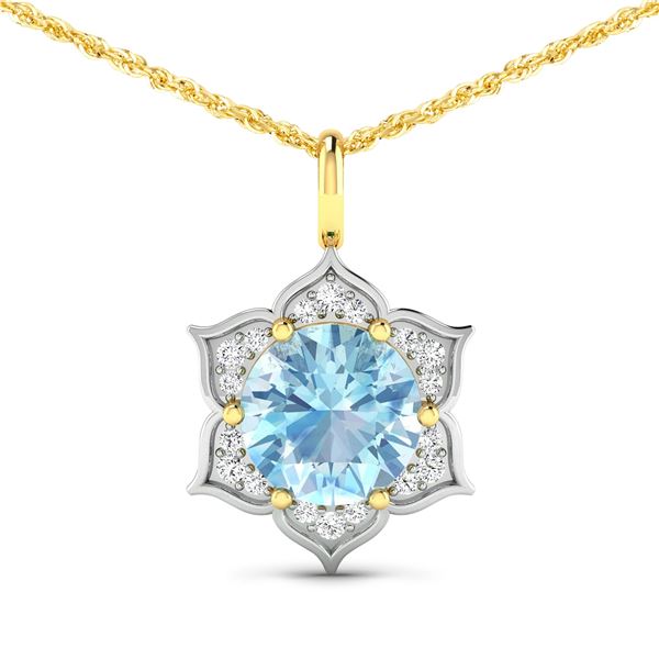 14KT Yellow Gold 1.9ctw Aquamarine and Diamond Pendant