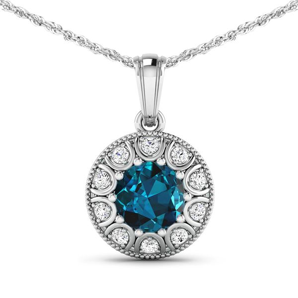 14KT White Gold 2.05ctw London Blue Topaz and Diamond Pendant