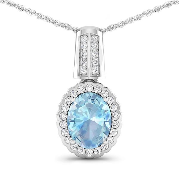 14KT White Gold 1.4ctw Aquamarine and Diamond Pendant