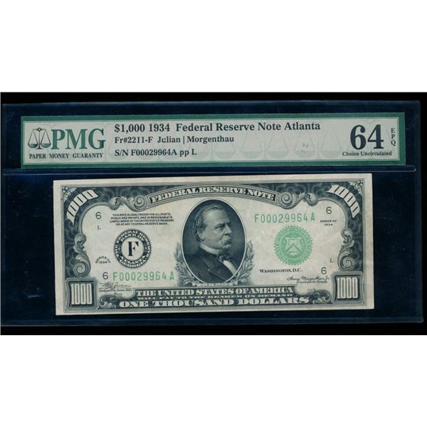 1934 $1000 Atlanta FRN PMG 64EPQ