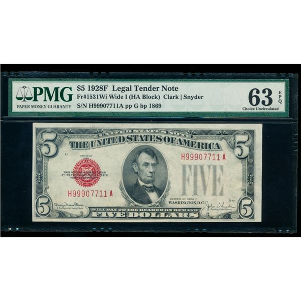 1928F $5 Legal Tender Note PMG 63EPQ