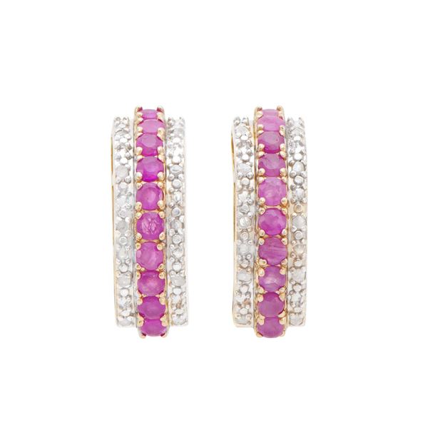 Plated 18KT Yellow Gold and Sterling Silver 2.02ctw Ruby and Diamond Earrings
