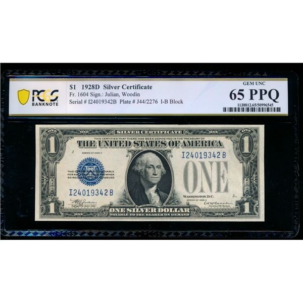 1928D $1 Silver Certificate PCGS 65PPQ
