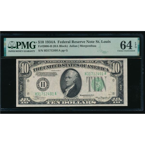 1934A $10 St Louis FRN PMG 64EPQ