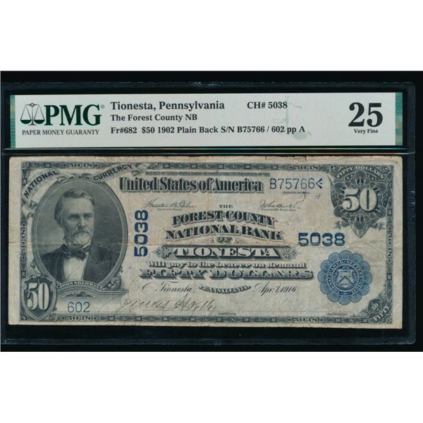 1902 $50 Tionesta PA National PMG 25