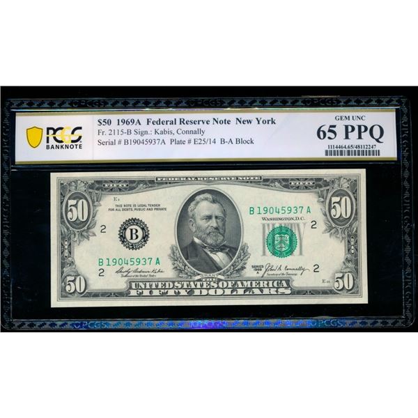 1969A $50 New York FRN PCGS 65PPQ