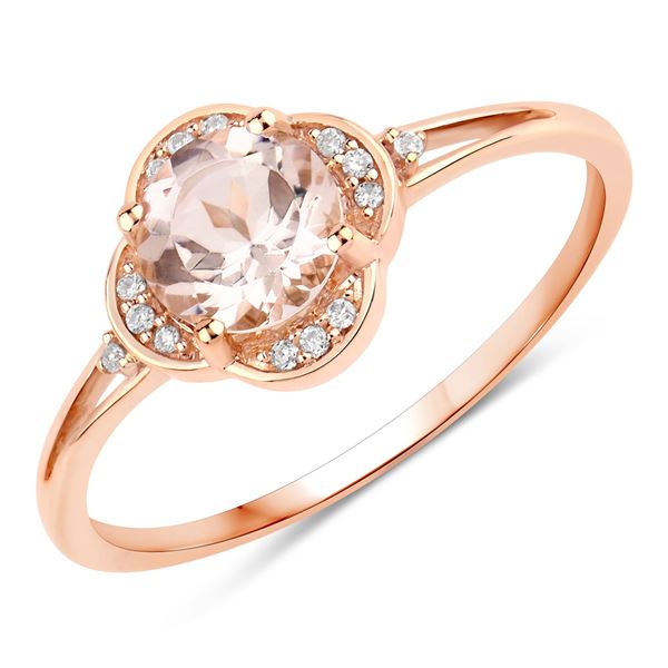 10KT Rose Gold 0.74ctw Morganite and White Diamond Ring