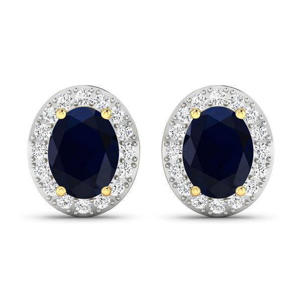 14KT Yellow Gold 2.6ctw Blue Sapphire and Diamond Earrings