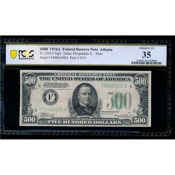 1934A $500 Atlanta FRN PCGS 35