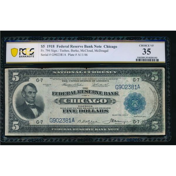 1918 $5 Chicago FRBN PCGS 35