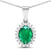 14KT White Gold 1.1ctw Zambian Emerald and Diamond Pendant