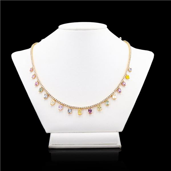 11.05 ctw UNHEATED MultiColor Sapphire and 4.52 ctw Diamond 18K Yellow Gold Neck