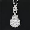 Image 3 : Solid 18k White Gold 1.0 ctw Round Diamond Cluster Pendant & 16" 14k Cable Chain