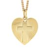 Image 2 : Vintage 14k Gold Polished Cross on Fluted Heart Pendant w/ 16.5 Curb Link Chain